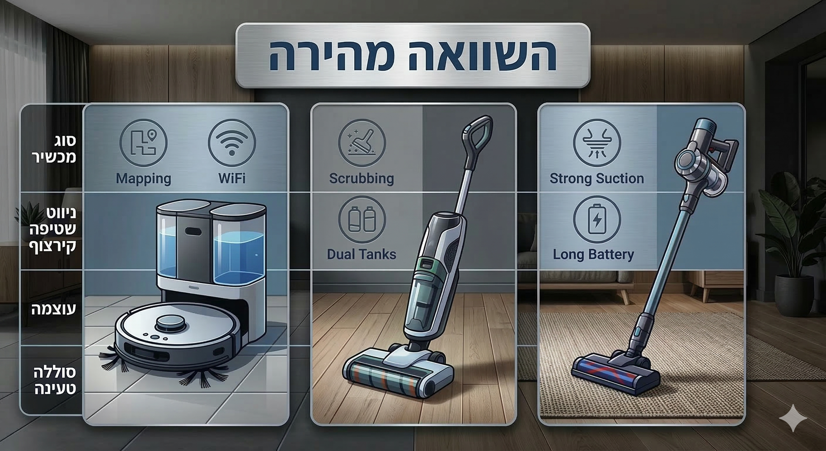 השוואה מהירה בין שואבים